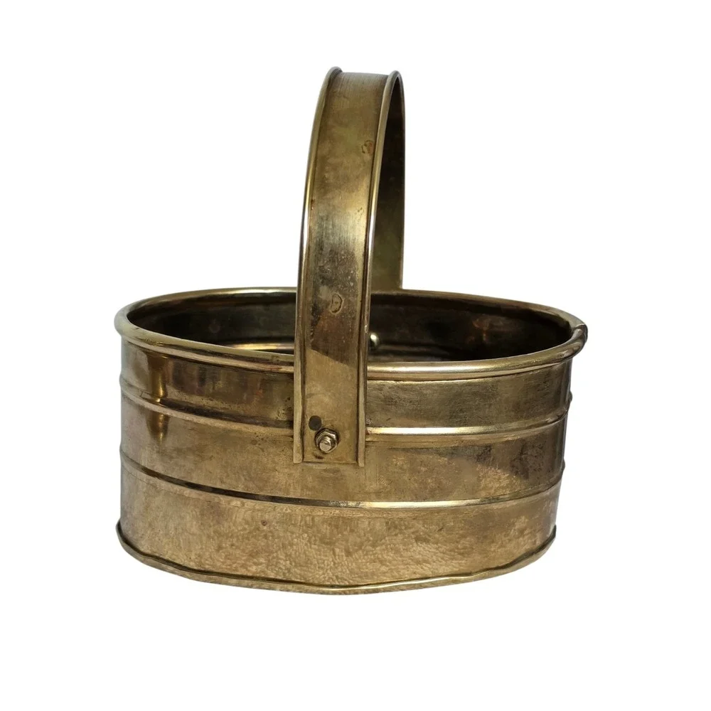 Brass Vintage Small Basket Bucket With Movable Handle Boho